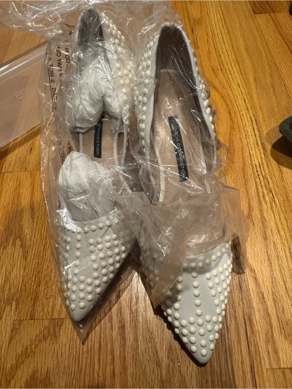 French Connection White Pointed Studded Slip-On Flats